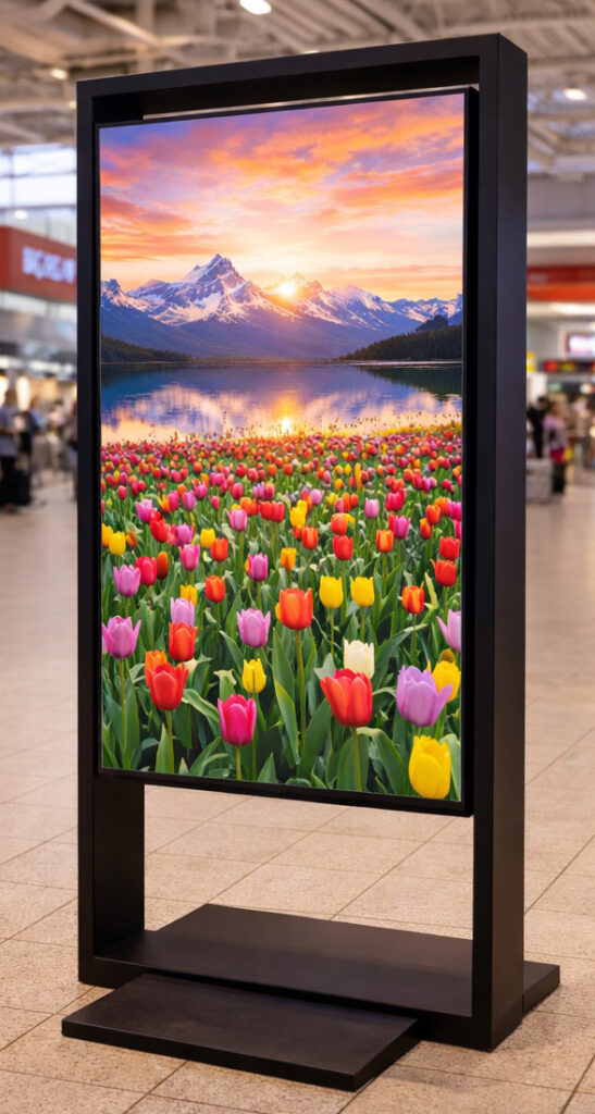 Kiosk / Totem Indoor back-to-back 65” – EVOBOARD dublu fara touch cu display 65″, 4K, 500cd, Android 11, Negru