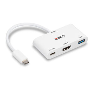 Convertor USB 3.2 tip C la HDMI cu port USB tip A și alimentare cu energie, Lindy 43340