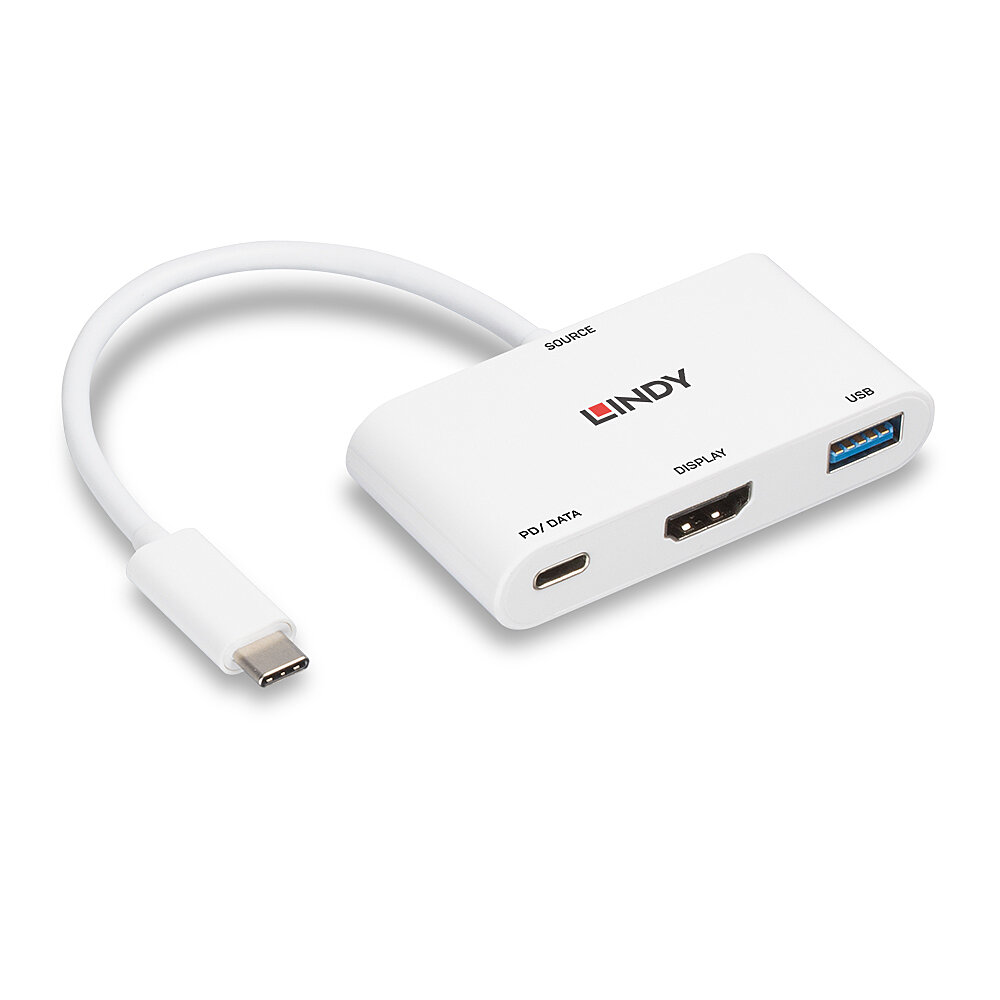 Convertor USB 3.2 tip C la HDMI cu port USB tip A și alimentare cu energie, Lindy 43340