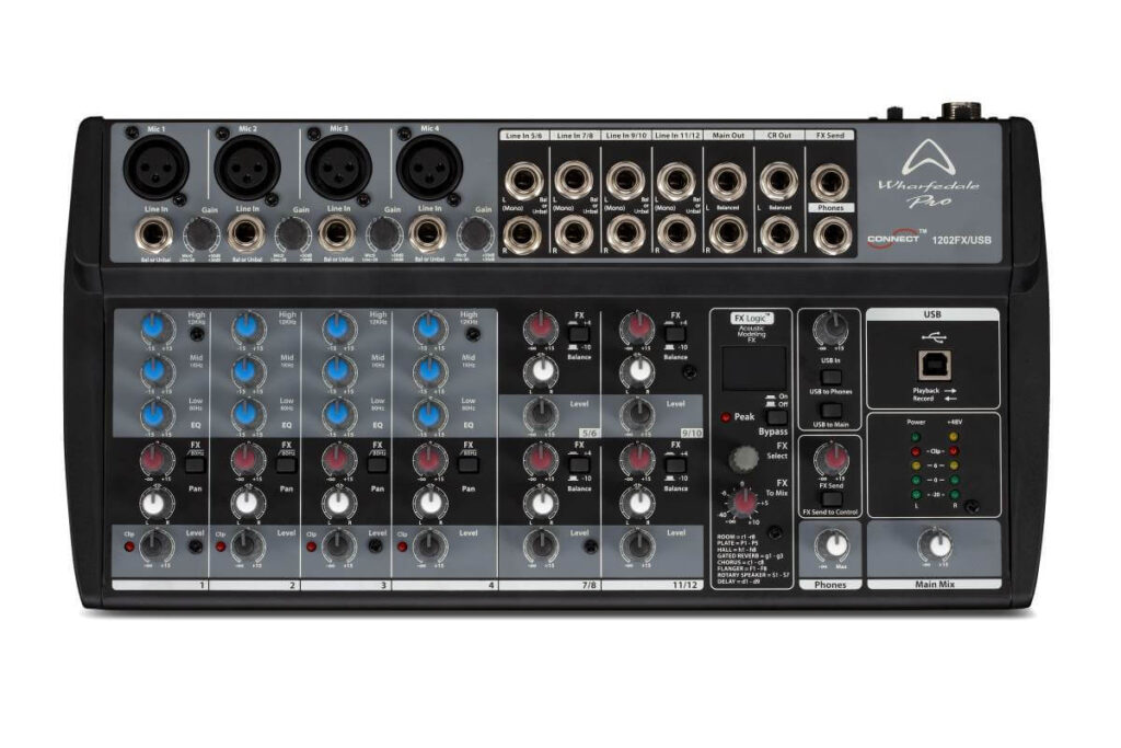 Mixer audio cu 12 canale Wharfedale Pro Connect 1202FX USB, interfața USB 16 biți / 48kHz