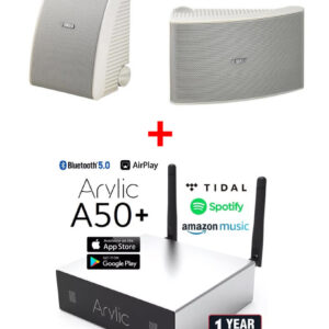 Pachet sonorizare Terasa exterior 2x50W cu streaming ARYLIC A50+ si boxe YAMAHA AW592 Albe