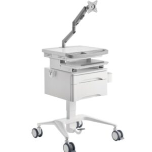Statie de lucru cu ridicare pneumatică, braț pentru monitor și sertar