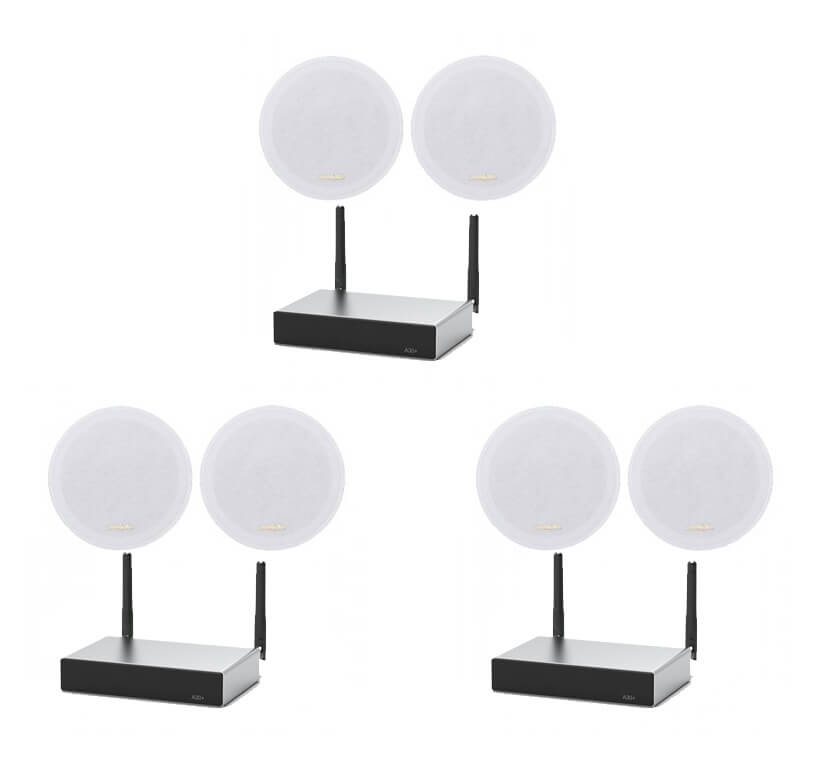 Pachet sonorizare stereo multiroom 3 zone cu 3x Arylic A30+ si 6 boxe de tavan INAKUSTIK Ambientone R1