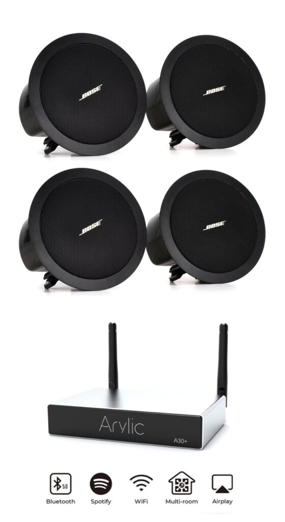 Pachet sonorizare stereo cu Arylic A30+ si 2 perechi BOSE FS2C negre, WiFi Streaming, Internet Radio, Bluetooth