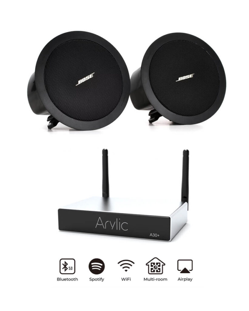 Pachet sonorizare stereo cu Arylic A30+ si 1 pereche BOSE FS2C Negru, WiFi Streaming, Internet Radio, Bluetooth