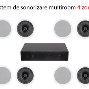 Pachet sonorizare 4 zone 8x50W cu streaming RAKOIT HA400 si 8 boxe de tavan Ambientone R1, Airplay 2