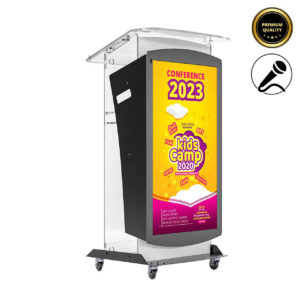 Pupitru digital mobil din plexiglas pentru conferinte cu display LG LED 43" 43UH5N, UHD, 500 cd/m, difuzor incorporat