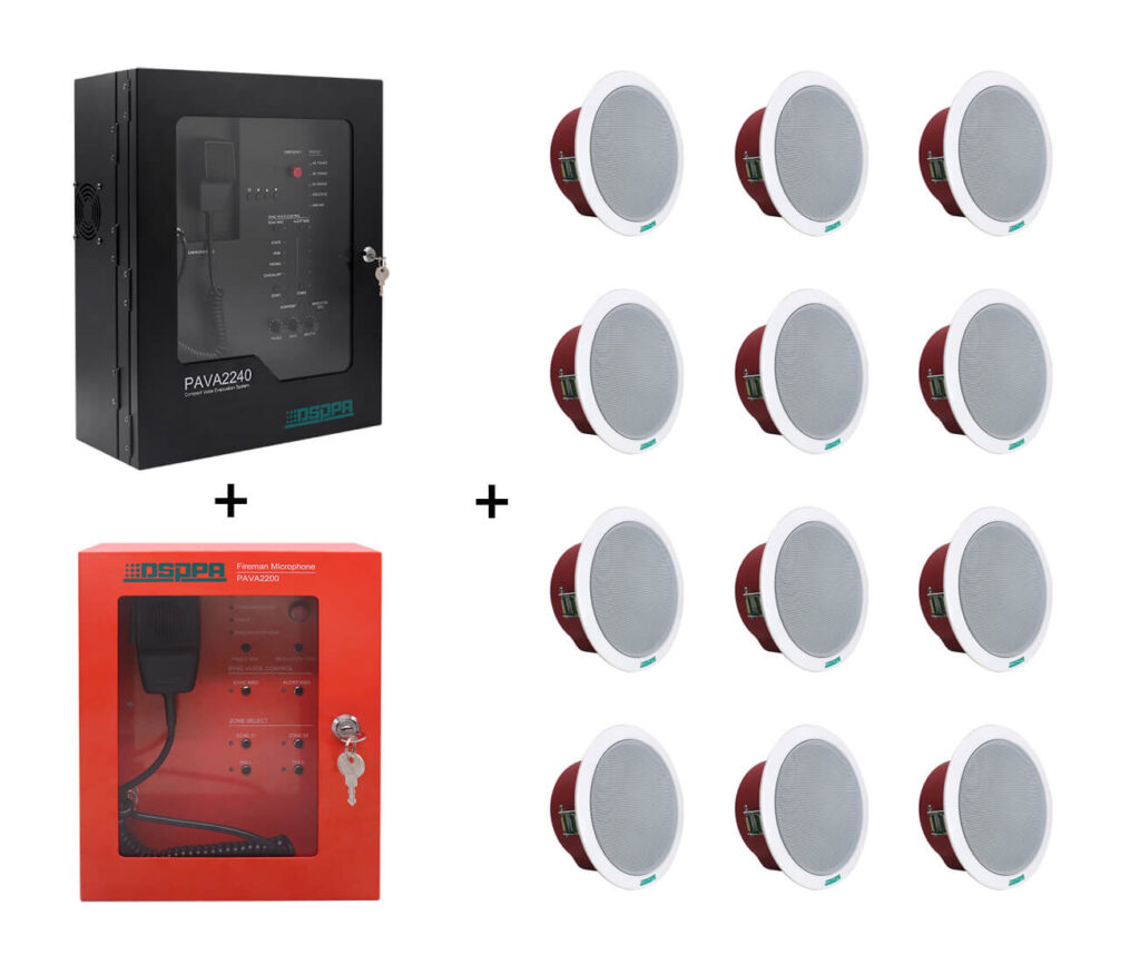 Sistem Sonorizare de Evacuare EN54  240W DSPPA PAVA 2240 + microfon pompier + 12 x Boxe de tavan 10W