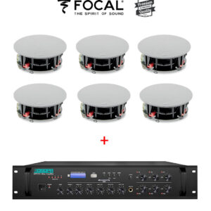 Sistem Sonorizare Premium 90W cu 6 boxe tavan FOCAL ICW 5-T si DSPPA MP310U, Bluetooth, 100V