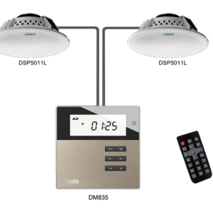 Set DSPPA M2B cu Amplificator 2x10W  de perete DSPPA DM835B (USB/SD/FM/BT)  + 2x boxe de tavan 2x10W  DSP5011L