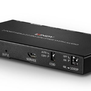 Splitter HDMI 18G cu 2 porturi, audio și reducere a scalarii, Lindy 38230