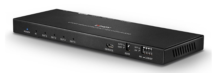 Splitter HDMI 18G cu 4 porturi, audio și reducere a scalării, Lindy 38231