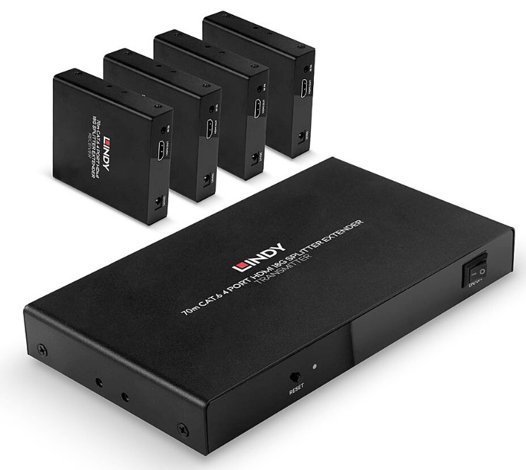 Extender Splitter Cat.6, 4 porturi HDMI 4K60 și IR, 70 m, Lindy 38262