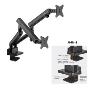 Suport 2 monitoare de masa cu Statie docking 8-in-1, Blackmount MNT20-2, 17"-32", max.8 kg/brat, otel, negru