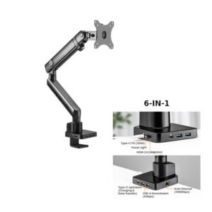 Suport monitor de masa cu Statie docking  6-in-1, Blackmount MNT20, 17"-32", max.8 kg, otel, negru