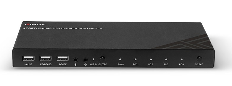 Switch KVM cu 4 porturi HDMI 4K60, USB 2.0 și audio, Lindy 32810
