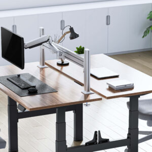 Suport monitor ergonomic birou tip slatwall cu tavita si 1 x suporti monitor, min 17'' - 32'' , max  9 kg/brat